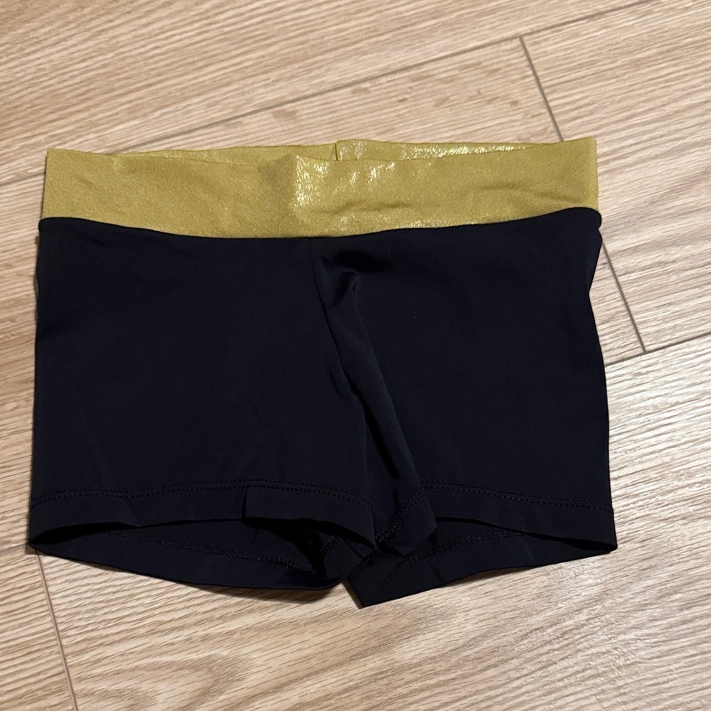 Black Dance Shorts with Metallic Gold Waistband